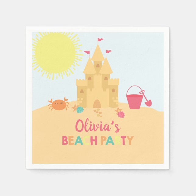 Serviette En Papier Beach Anniversaire fête et château (Devant)