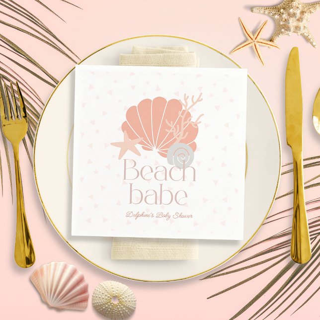 Serviette En Papier Beach Babe Seashell Pink Girl Baby Shower (Créateur téléchargé)