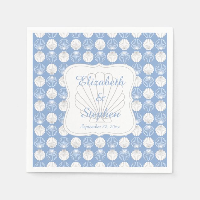 Serviette En Papier Beach Clamshells Seashells Noms Mariage (Devant)