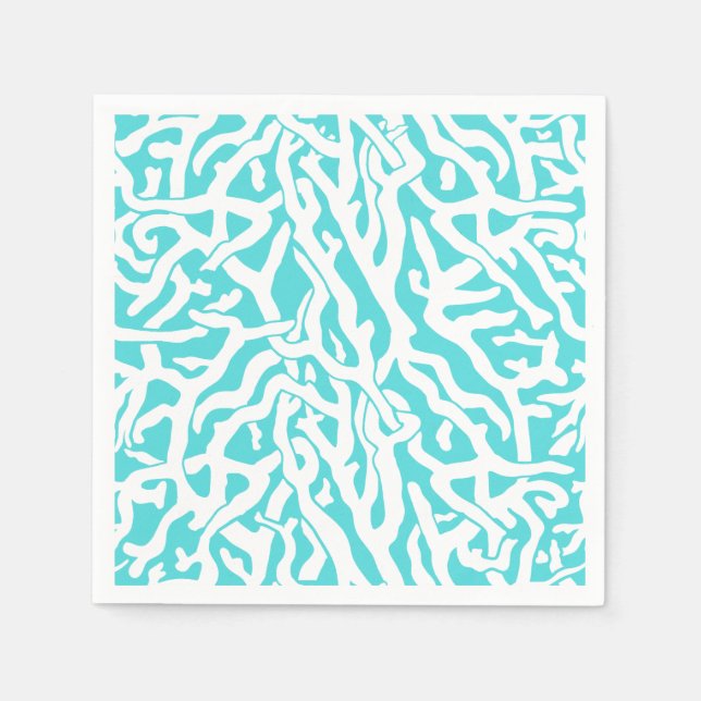 Serviette En Papier Beach Coral Reef Motif Nautique Blanc Bleu (Devant)