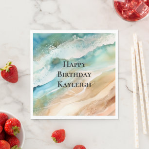 Serviette En Papier Beach Cream Aqua Ocean Anniversaire