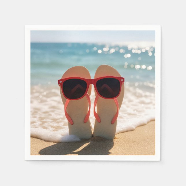 Serviette En Papier Beach Flip-flops with Red Sunglasses (Devant)