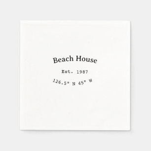 Serviette En Papier Beach house et. Date année coordonnées personnalis