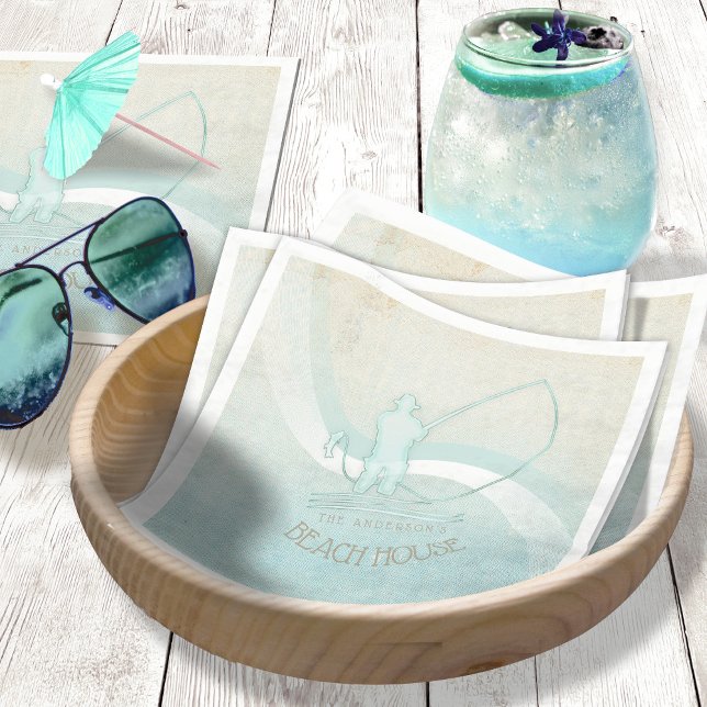 Serviette En Papier Beach House Fisherman Silhouette Aqua Blue ID623 (Créateur téléchargé)