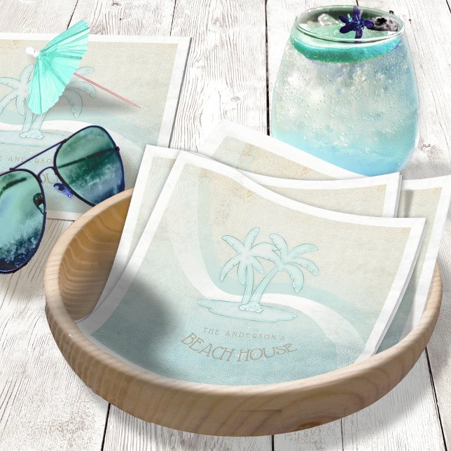 Serviette En Papier Beach House Palm Trees Silhouette Aqua Blue ID623 (Créateur téléchargé)