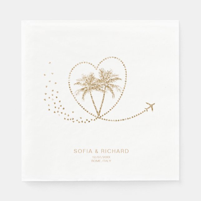 Serviette En Papier Beach Palm Tree Gold Destination Tropical Mariage (Devant)