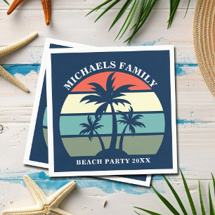 Serviette En Papier Beach Party Palm Tree Sunset Island Custom Blue