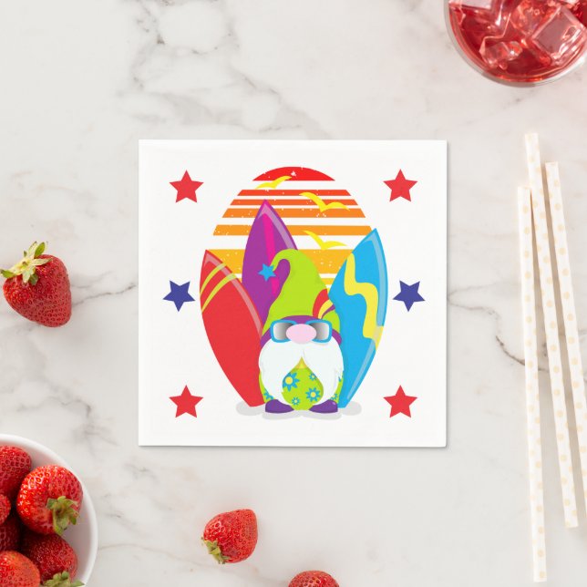 Serviette En Papier Beach Party Surf Gnome (En situation)