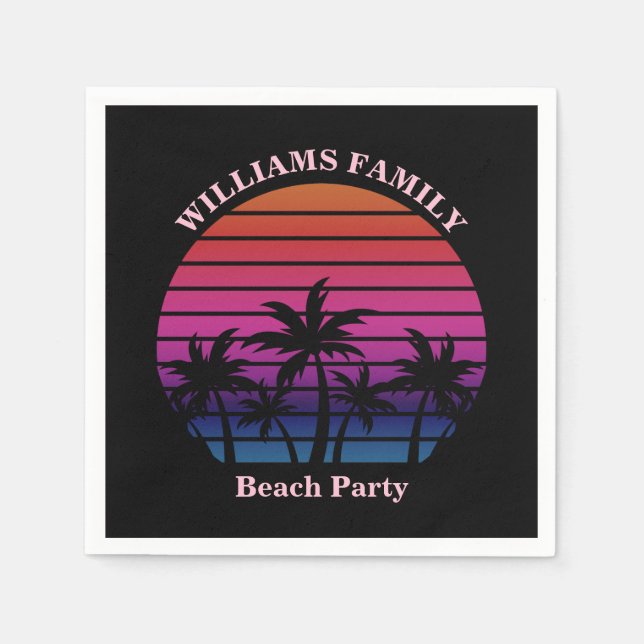 Serviette En Papier Beach Party Tropical Sunset Palm Trees Black (Devant)