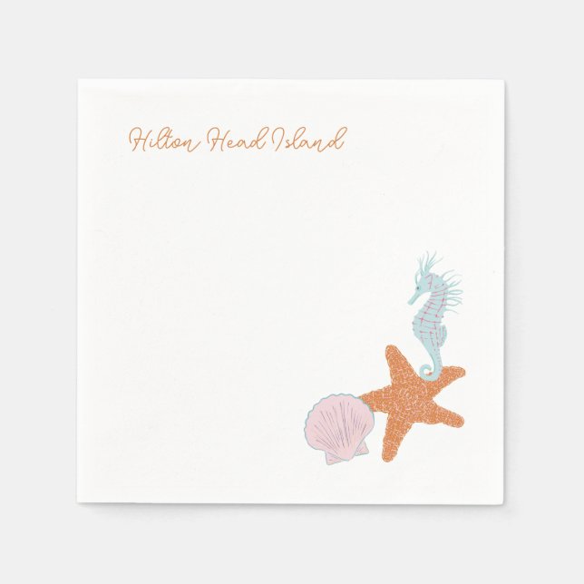 Serviette En Papier Beach Pastel Drawings Serviettes de cocktail (Devant)