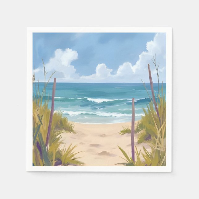 Serviette En Papier Beach Path | Ocean Watercolor Coastal Painted (Devant)