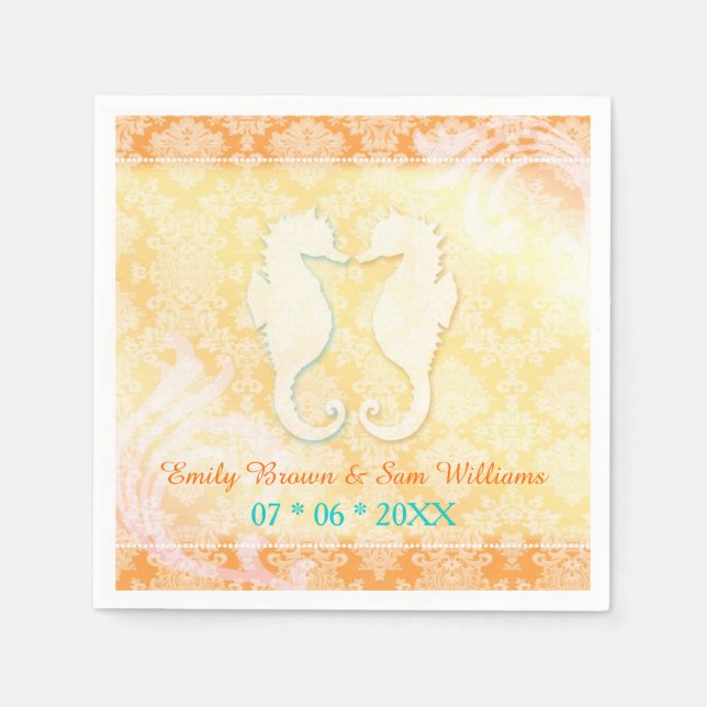 Serviette En Papier Beach Romance Mariage SeaHorse Pair (Devant)