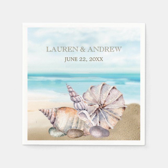 Serviette En Papier Beach Seashell | Mariage nautique de l'île tropica (Devant)