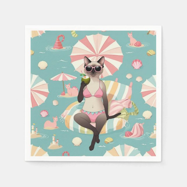 Serviette En Papier Beach themed for Siamese Cat lovers (Devant)