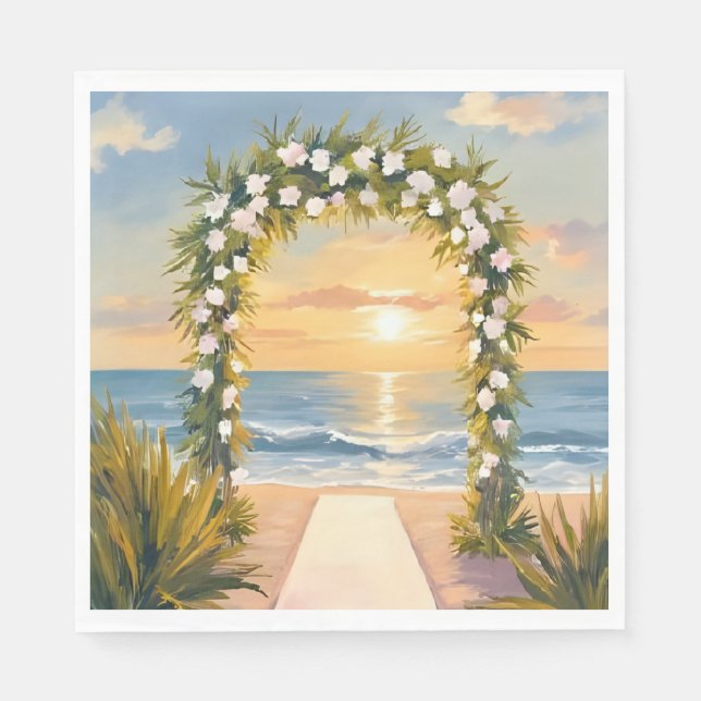 Serviette En Papier Beach Wedding Arch Floral Watercolor (Devant)