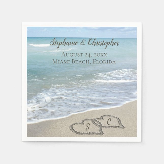 Serviette En Papier Beach Wedding Hearts (Devant)