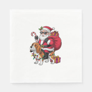 Serviette En Papier Beagle Chien Xmas Éclairage Père Noël équitation B