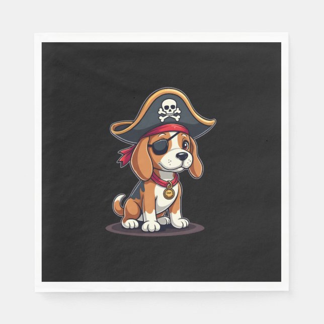 Serviette En Papier Beagle Costume de pirate Jolly roger Drapeau Croix (Devant)