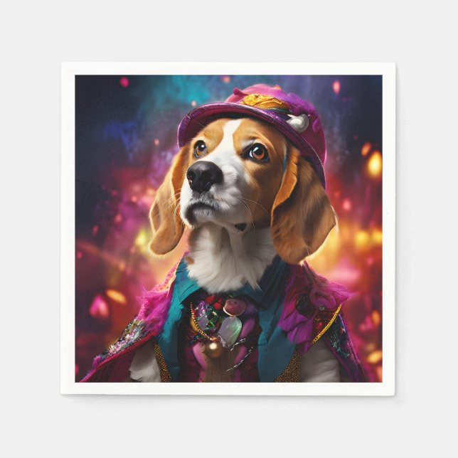 Serviette En Papier Beagle dans un Casquette rose (Devant)