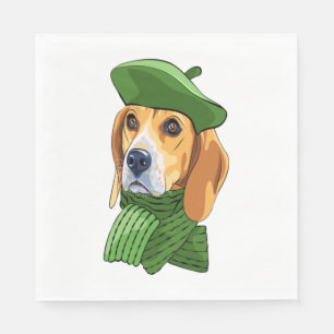 Serviette En Papier Beagle de chien en vert béret français