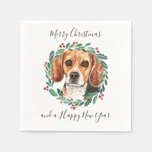 Serviette En Papier Beagle Elegant Chien Joyeux Noël (Devant)