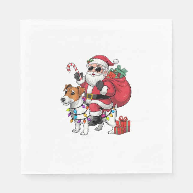 Serviette En Papier Beagle Xmas Éclairage Père Noël équitation Beagle  (Devant)