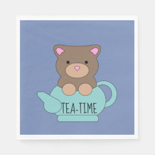 Serviette En Papier Bear Blue Cute Papier Teapot Napkin Anniversaire E
