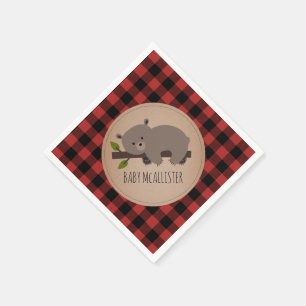 Serviette En Papier Bear Cub Lumberjack Plaid Baby shower serviettes