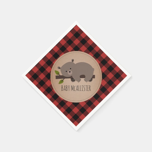 Serviette En Papier Bear Cub Lumberjack Plaid Baby shower serviettes (Coin)