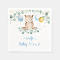 Bear Greenery Gold Blue Boy Baby shower