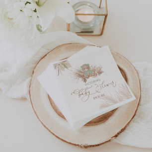 Serviette En Papier Bear Pampas Baby shower Sage Green