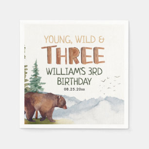 Serviette En Papier Bear-Young Wild and Three Boys 3e anniversaire