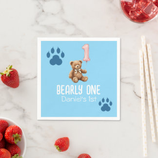 Serviette En Papier Bearly One | Ours en peluche marron pour le premie