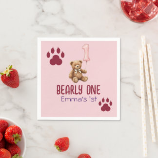 Serviette En Papier Bearly One | Ourson Brun Marque son Premier Annive