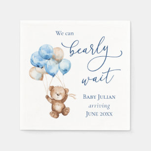 Serviette En Papier Bearly Wait Blue Teddy Bear Baby shower