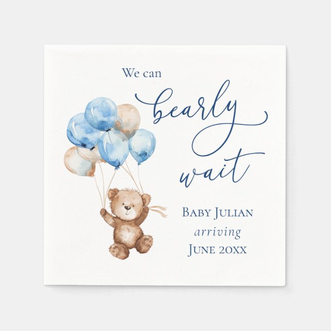 Serviette En Papier Bearly Wait Blue Teddy Bear Baby shower (Devant)