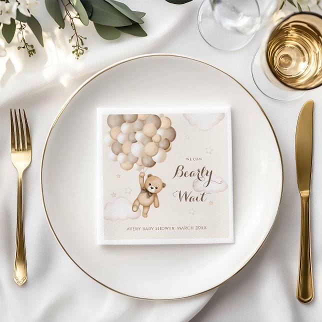 Serviette En Papier Bearly Wait Brown Bear Balloon Baby shower (Créateur téléchargé)