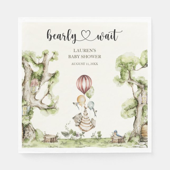 Serviette En Papier Bearly Wait Genre Neutre Baby shower Woodland (Devant)