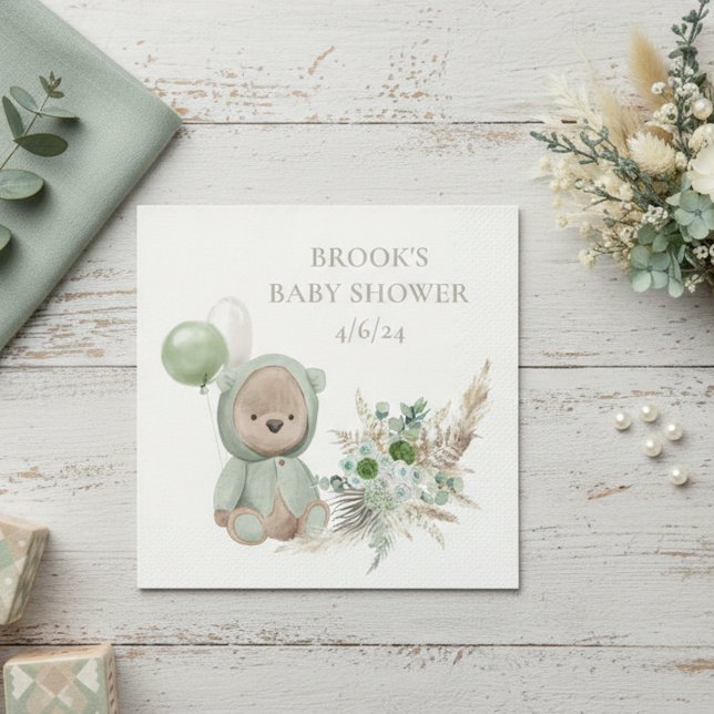 Serviette En Papier Bearly Wait Green Boho Bear Favoriser (Créateur téléchargé)