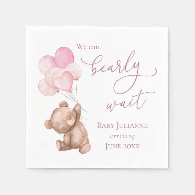 Serviette En Papier Bearly Wait Pink Teddy Bear Baby shower (Devant)