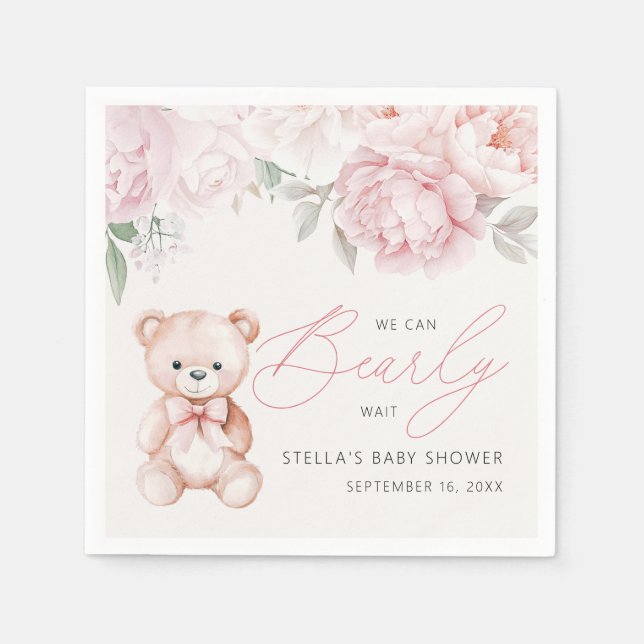 Serviette En Papier Bearly Wait Teddy Bear Peony Baby shower Papier (Devant)