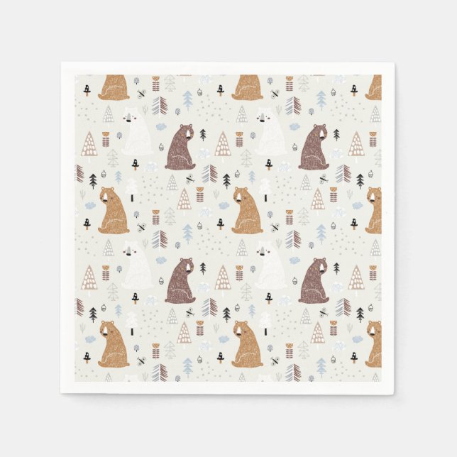 Serviette En Papier Bears mignonne dans le Motif Woods (Devant)