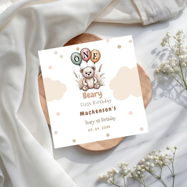 Serviette En Papier Beary First Balloon Boy 1st Birthday Teddy Bear (Créateur téléchargé)