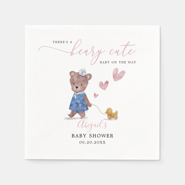 Serviette En Papier Beary mignonne Teddy ours Baby shower fille (Devant)