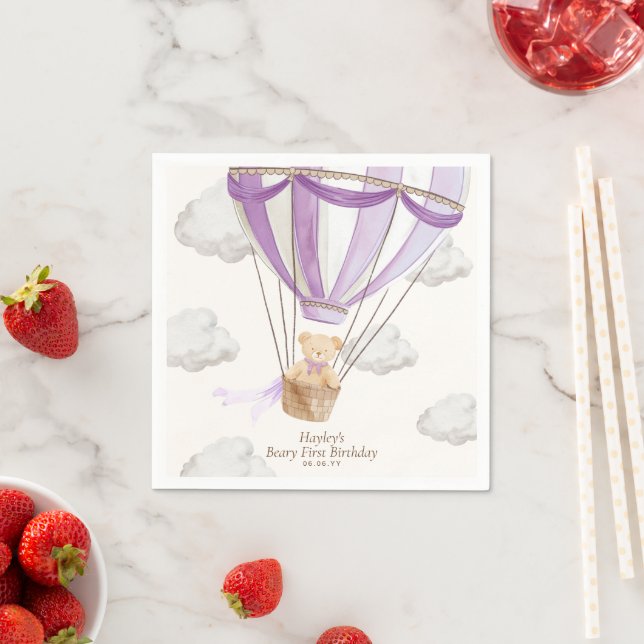 Serviette En Papier Béary Premier anniversaire Teddy Bear Hot Air Ball (En situation)