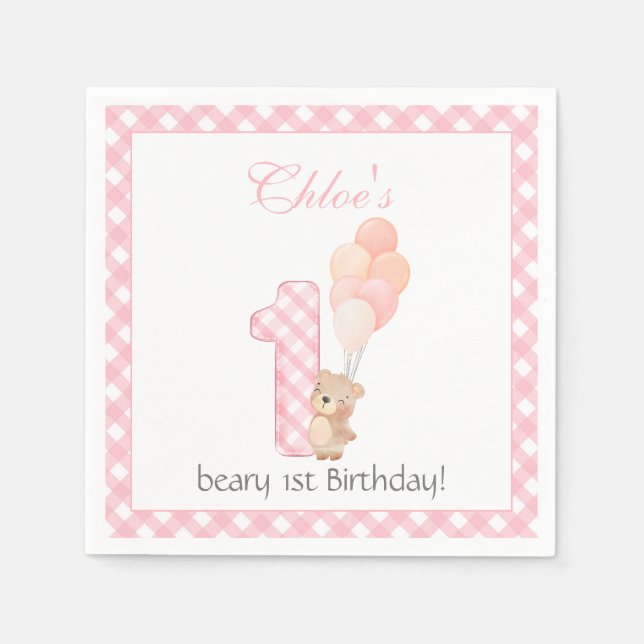 Serviette En Papier Beary Premier Teddy Bear rose Anniversaire (Devant)