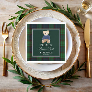 Serviette En Papier Béary première peluche ours vert plaid fête d'anni