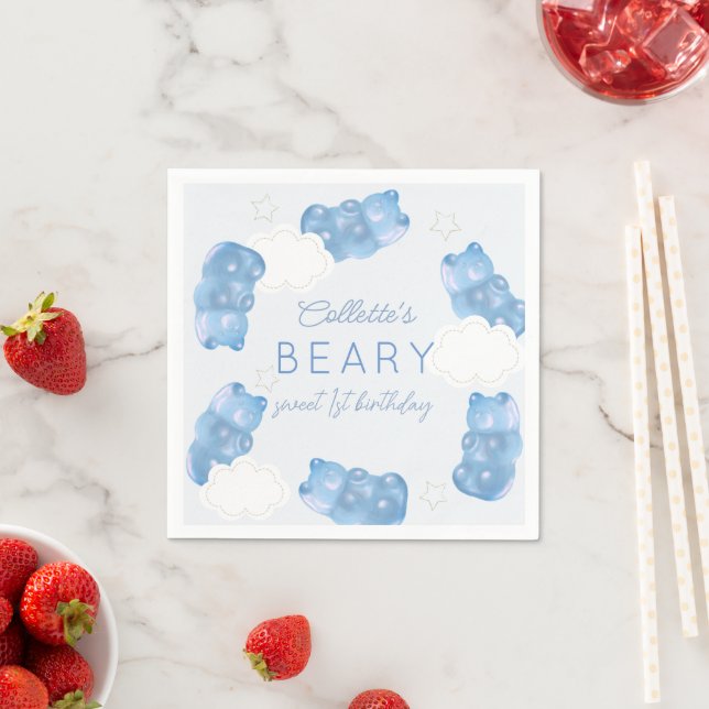 Serviette En Papier Beary Sweet Blue Gummy Ours Boy Anniversaire (En situation)