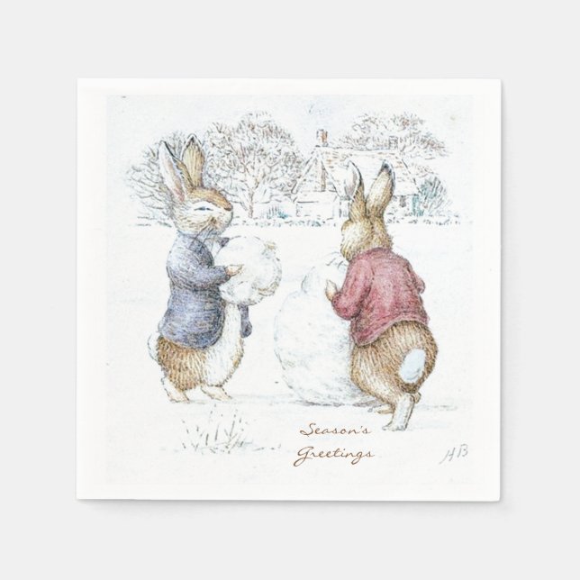 Serviette En Papier Beatrix Potter Snowman et Bunnies Holiday (Devant)