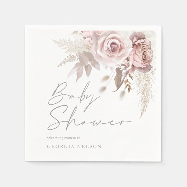 Serviette En Papier Beau Baby shower floral rose pâle (Devant)